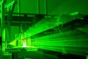 Anna Herring using a green laser for experiments